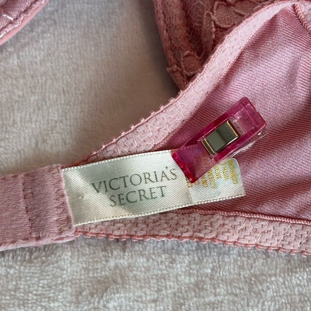 Vtg Victoria’s Secret 36C Gold Label Satin Lace Bra 76217 Dusty Pink - Picture 7 of 10